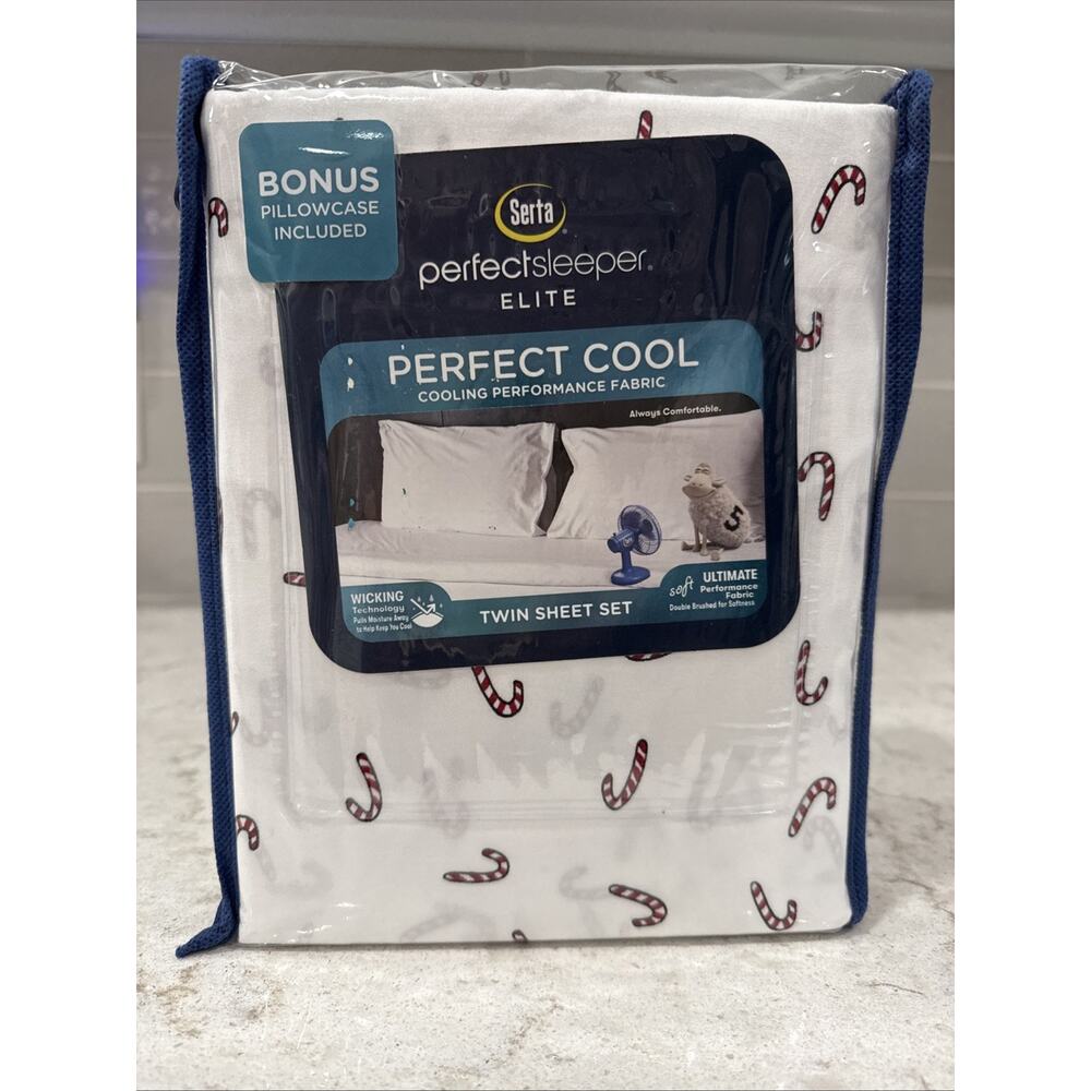 4 Pc CANDY CANES Twin Serta Perfect Sleeper Cooling Fabric Sheet Set Christmas